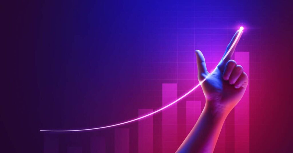 Here Are 2 High-Yield Dividend Stocks I’d Hold for a Decade Business success of growth metaverse finance and investment profit graph concept or development analysis progress chart on financial market achievement strategy background with increase hand diagram
